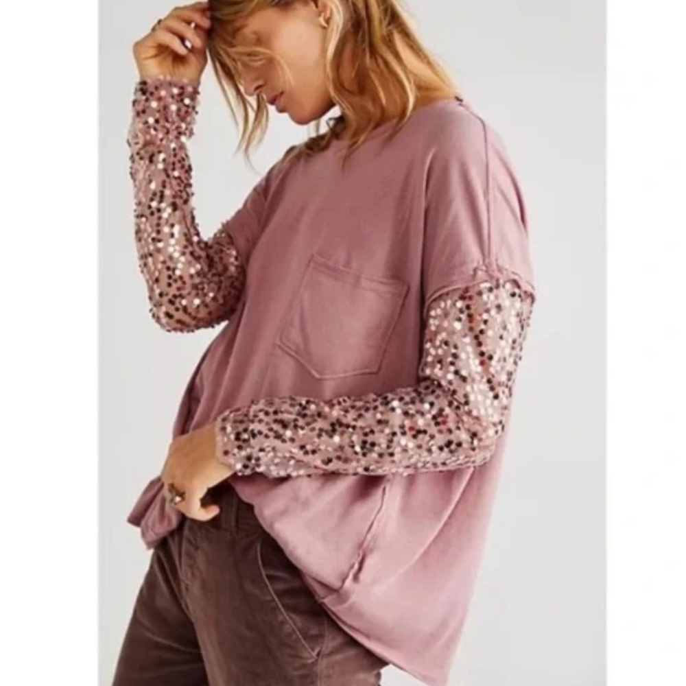 Free People Celine Lavender Sequin Sleeve Top